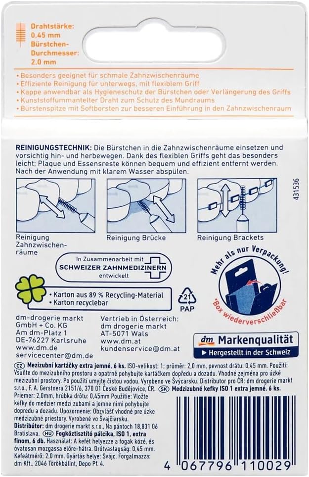Dontodent Interdental Brush (Orange, 0.45 mm, 6 Pieces)