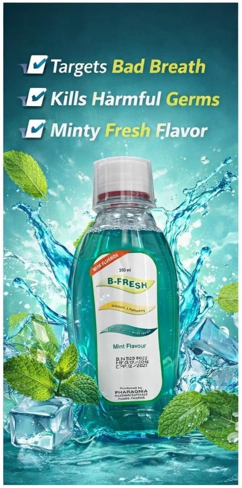 B-Fresh Mouthwash Mint Flavor, 250ml, Antiseptic & Fresh