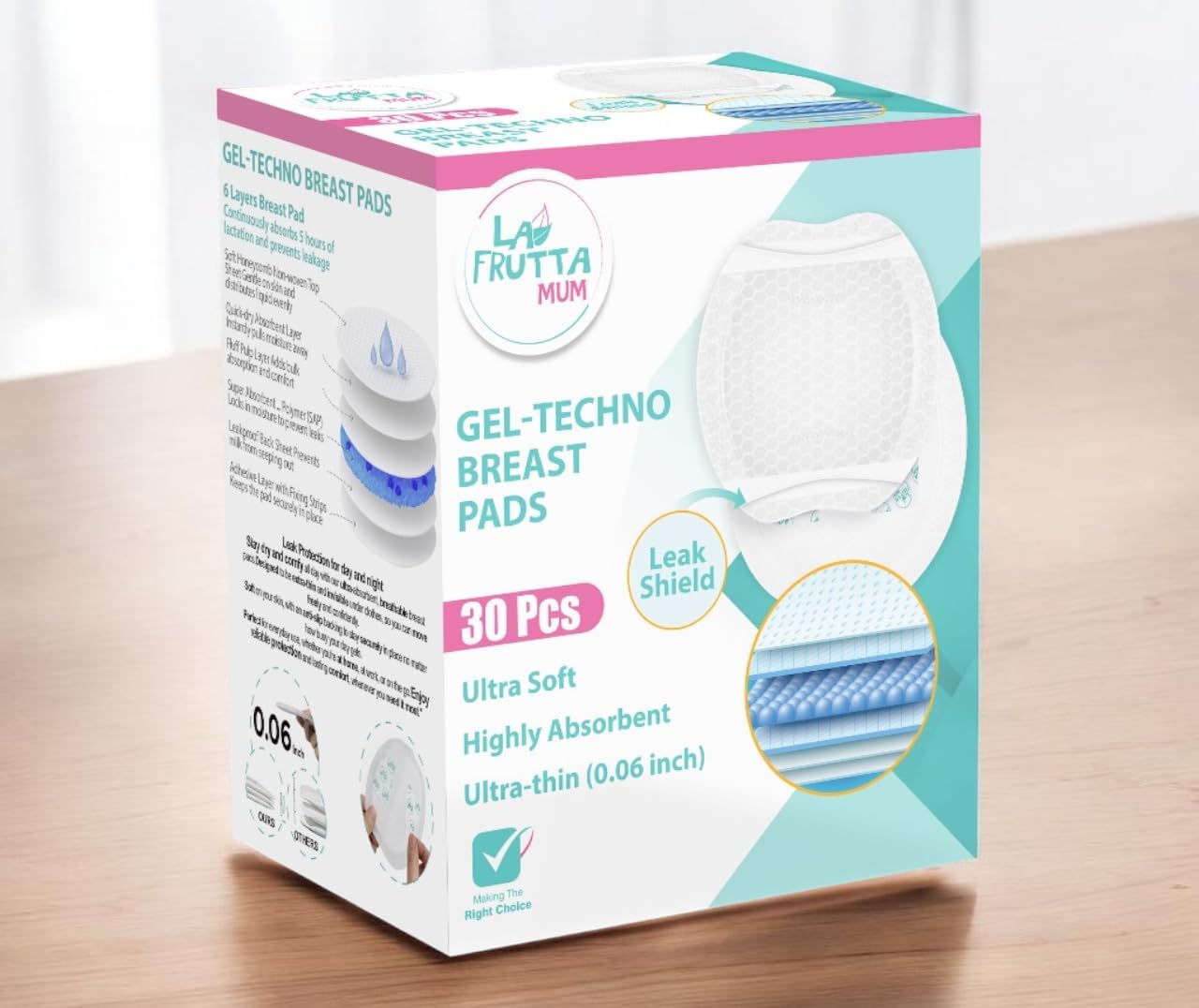 Gel-Techno Breast Pads – Ultra-Thin 0.06 inch, 6-Layer Leak-Proof Design, Super Absorbent Gel Core, Ultra Soft & Breathable, Individually Wrapped – 30 Pcs (Normal, 30, Piece)