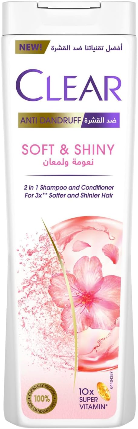 CLEAR Anti Dandruff 2IN1 Shampoo and Conditioner Soft & Shiny, for 3X softer and shiner hair, 360ML