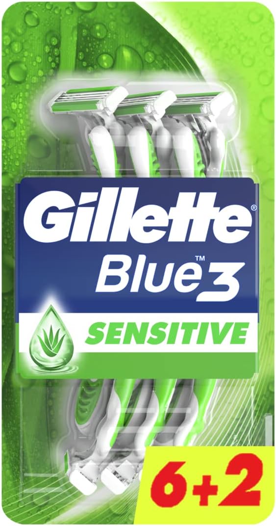 Gillette Blue 3 Sensitive Disposable Razors 3 bladed 6+2 Free Razors