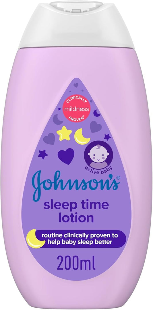 Johnson's Baby Sleep Time Moisturizing Lotion 200 ml pH Balanced Allergy Minimizing Formula to Nourish and Soothe Delicate Baby Skin for Comfortable Nighttime Rest
