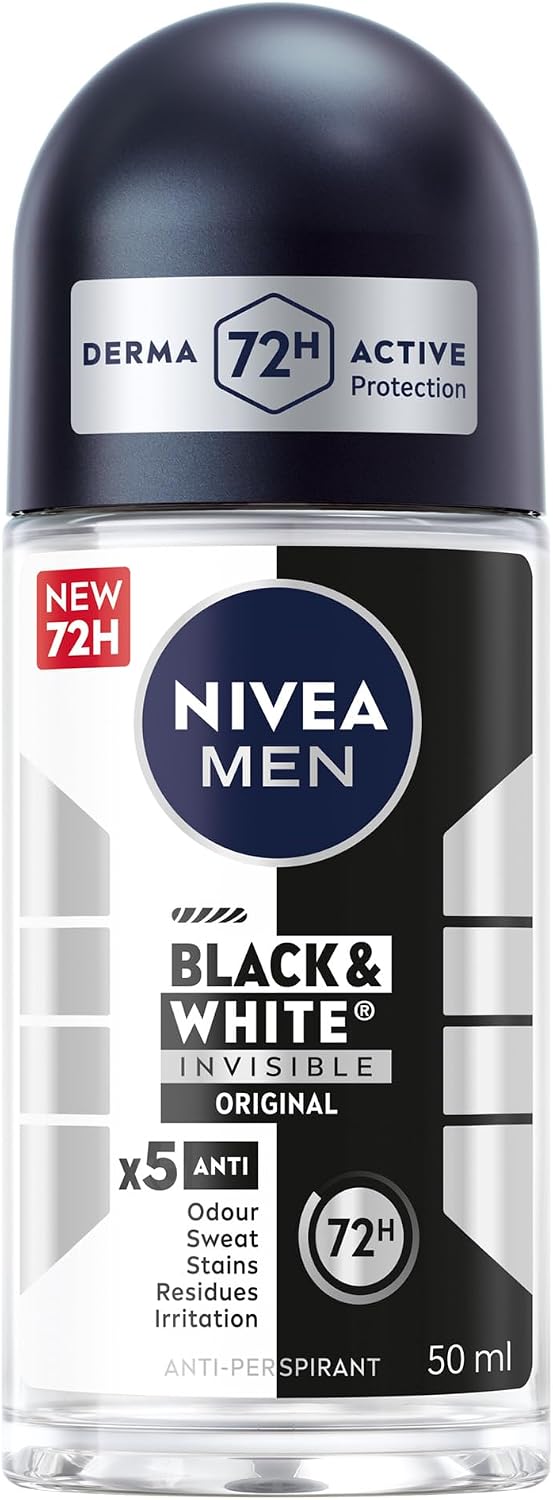 NIVEA MEN Antiperspirant Roll-on for Men, Black & White Invisible Protection Original, 50ml