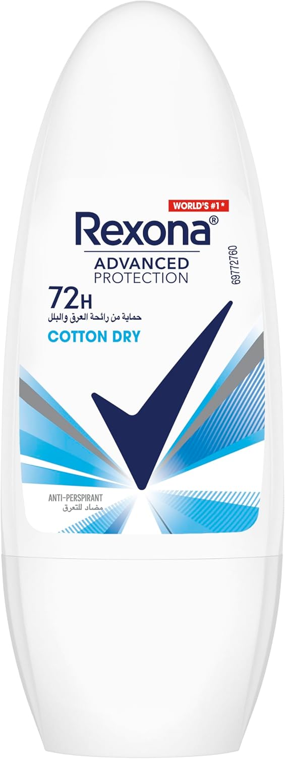 Rexona Women Antiperspirant Deodorant Roll On, 72 hour sweat & odor protection*, Cotton Dry, with MotionSense technology, 50ml