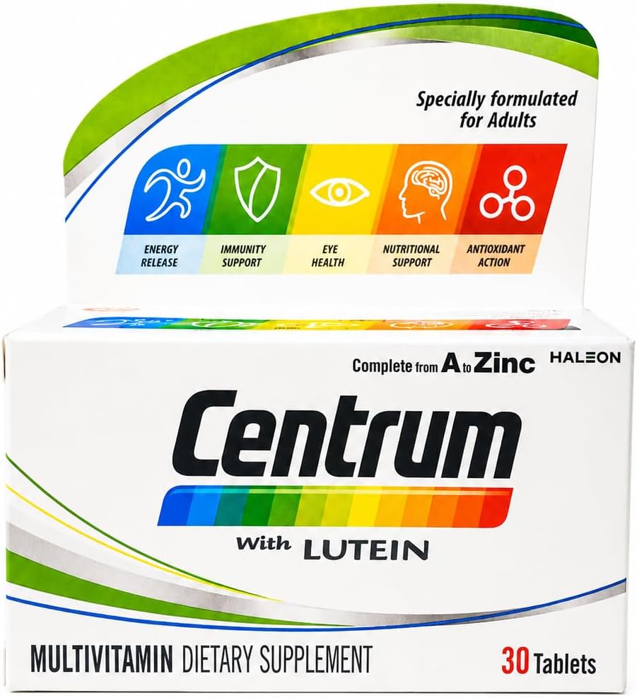 Centrum with Lutein, A to Zinc supplements for Adults with Vitamin B, C, D, Minerals, Nutrients and Trace Elements, 30 Tablets