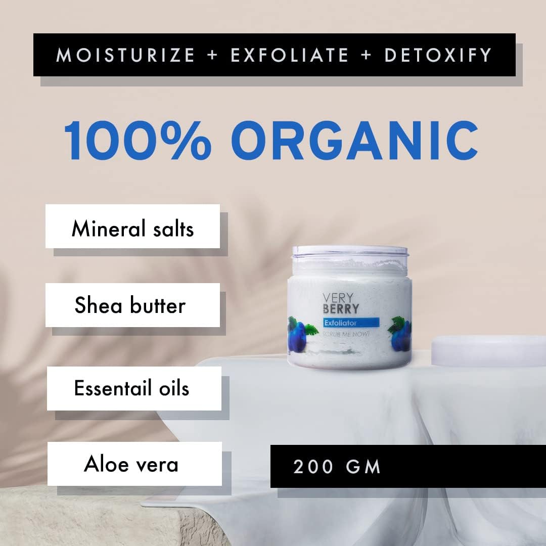 RAW AFRICAN | Very Berry Exfoliator | 200 gm | Organic Body Scrub | Moisturizing and Exfoliating | Berry Extracts | Vegan | 100% Natural Essential Oils