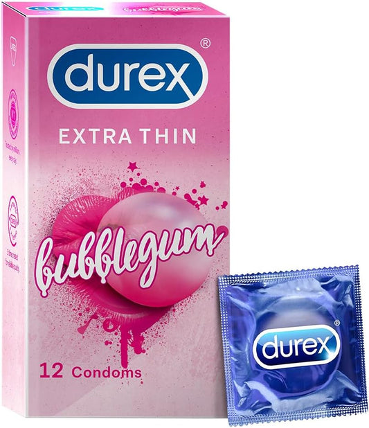 Durex Extra Thin Intense Bubblegum Flavoured Condoms for Men, Latex, 12 Count