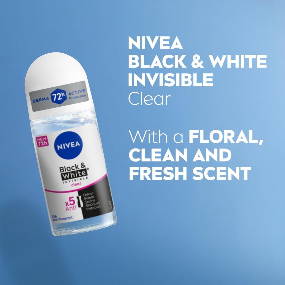 NIVEA Antiperspirant Roll-on for Women, Black & White Invisible Protection Original, 50ml