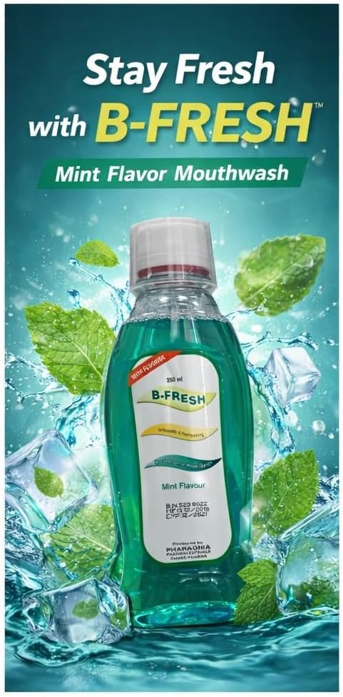 B-Fresh Mouthwash Mint Flavor, 250ml, Antiseptic & Fresh