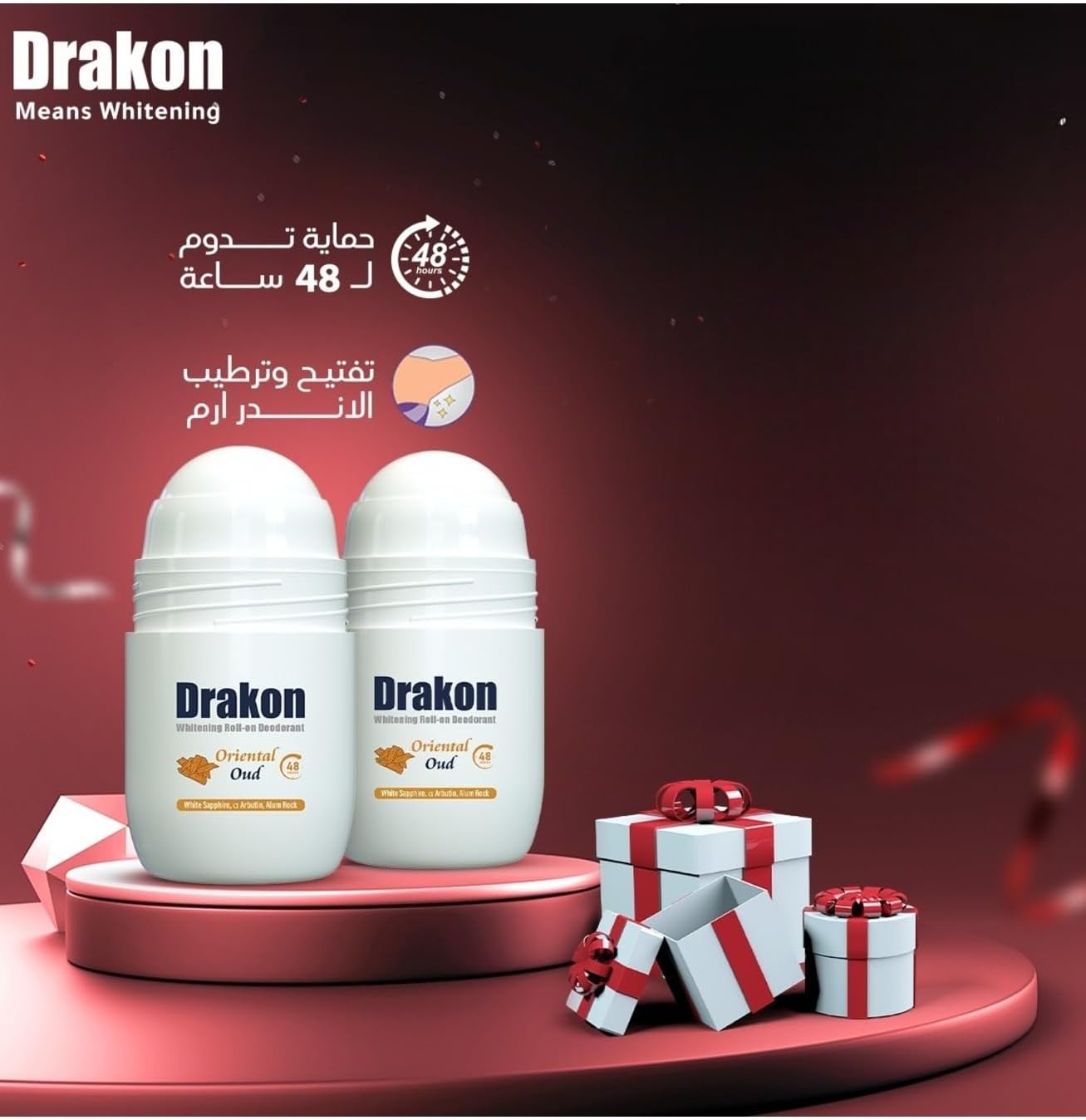 Drakon Roll-on Deodorant (1+1) Oriental Oud Scent | 48h Protection For Sensitive Under-arm | Aluminum Chloride & Alcohol Free-50 ML