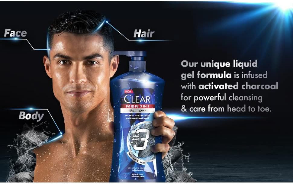 Clear Men 3 In 1 For Hair Body & Face 550ML