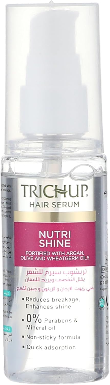 Trichup Hair Serum Nutri Shine (60ml) – Enriched with Argan, Olive & Wheatgerm Oils – Advanced Formula for Instant Shine & Frizz Control – Non-Greasy Conditioning for Silky, Smooth & Shiny Hair