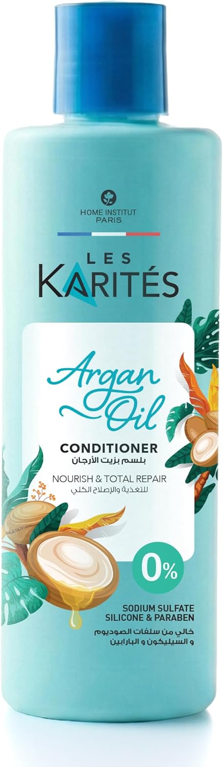 Les Karités Argan Oil Conditioner (400ml) - Nourish & Total Repair - Deep Conditioning with Argan, Shea & Avocado Oils - Silicone Free - Restores Natural Shine