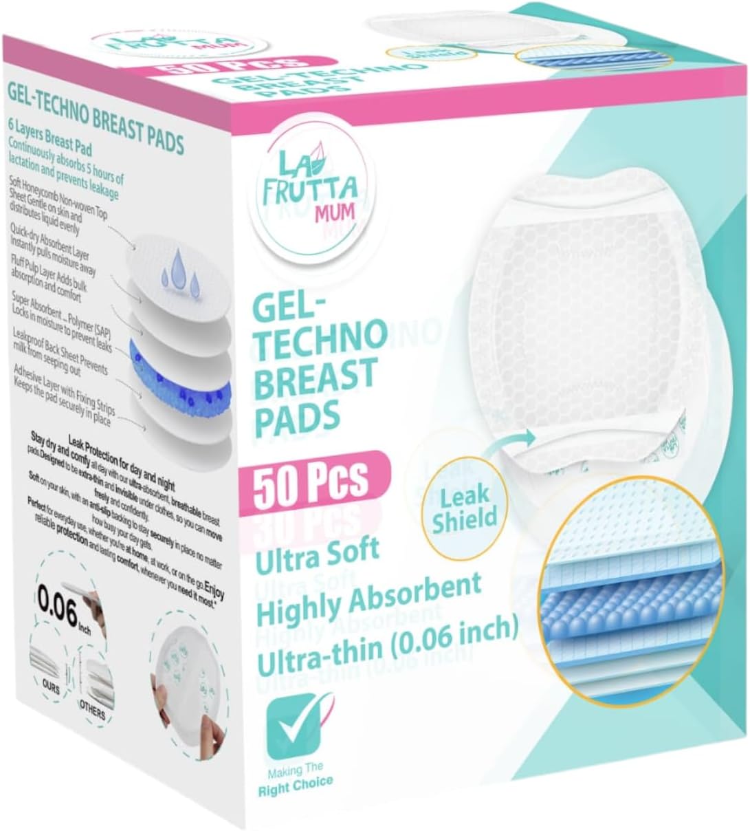 Gel-Techno Breast Pads – Ultra-Thin 0.06 inch, 6-Layer Leak-Proof Design, Super Absorbent Gel Core, Ultra Soft & Breathable, Individually Wrapped – 30 Pcs (Normal, 30, Piece)