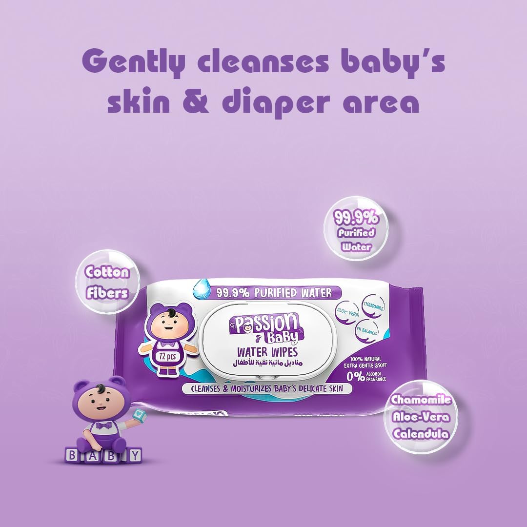 Passion Baby Water Wipes - 72 Pieces