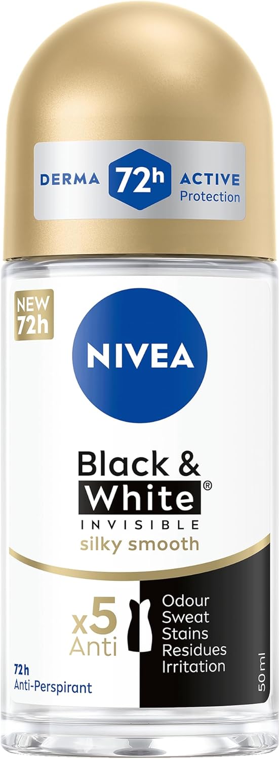NIVEA Antiperspirant Roll-on for Women, Black & White Invisible Silky Smooth Shaving, 50ml