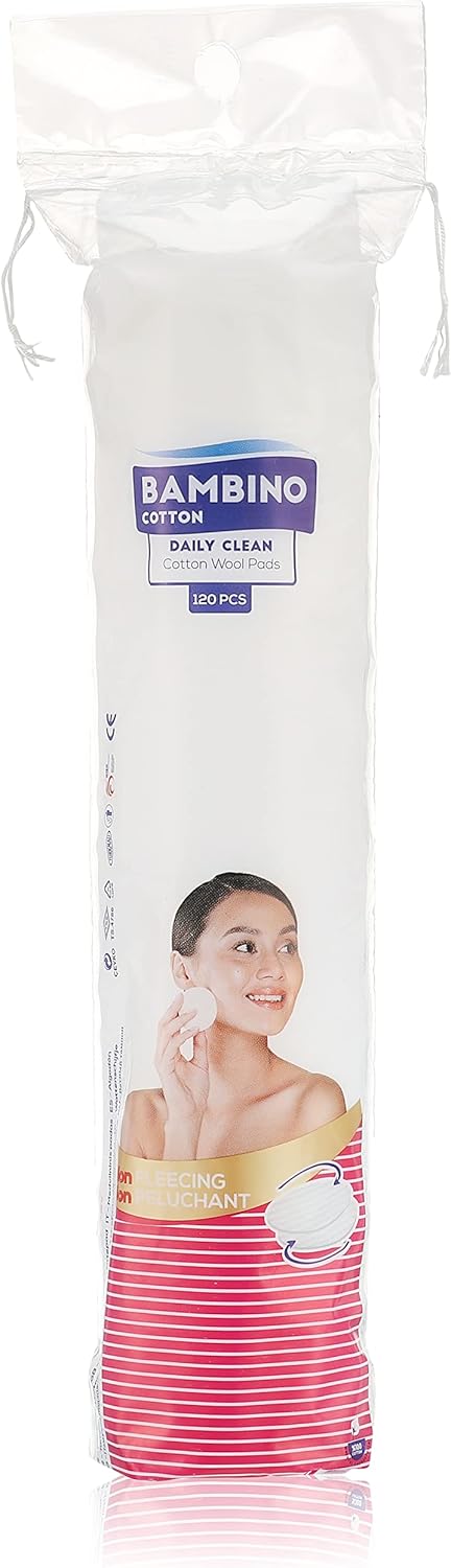BAMBINO Daily Clean Cotton Wool Pads, 120 Pieces