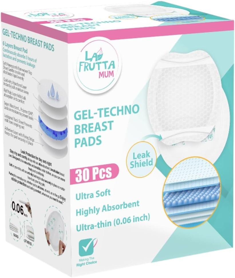 Gel-Techno Breast Pads – Ultra-Thin 0.06 inch, 6-Layer Leak-Proof Design, Super Absorbent Gel Core, Ultra Soft & Breathable, Individually Wrapped – 30 Pcs (Normal, 30, Piece)