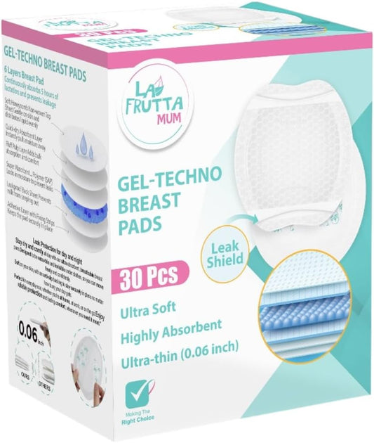 Gel-Techno Breast Pads – Ultra-Thin 0.06 inch, 6-Layer Leak-Proof Design, Super Absorbent Gel Core, Ultra Soft & Breathable, Individually Wrapped – 30 Pcs (Normal, 30, Piece)