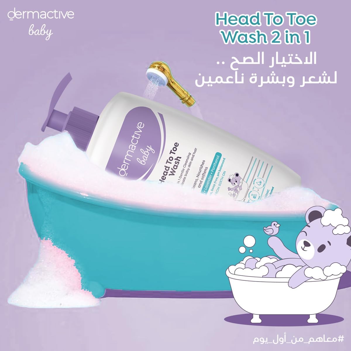 DERMACTIVE Baby Head-to-Toe Wash – 250ml | Gentle Cleansing Gel, Tear-Free Formula, Maintains Soft & Healthy Baby Skin