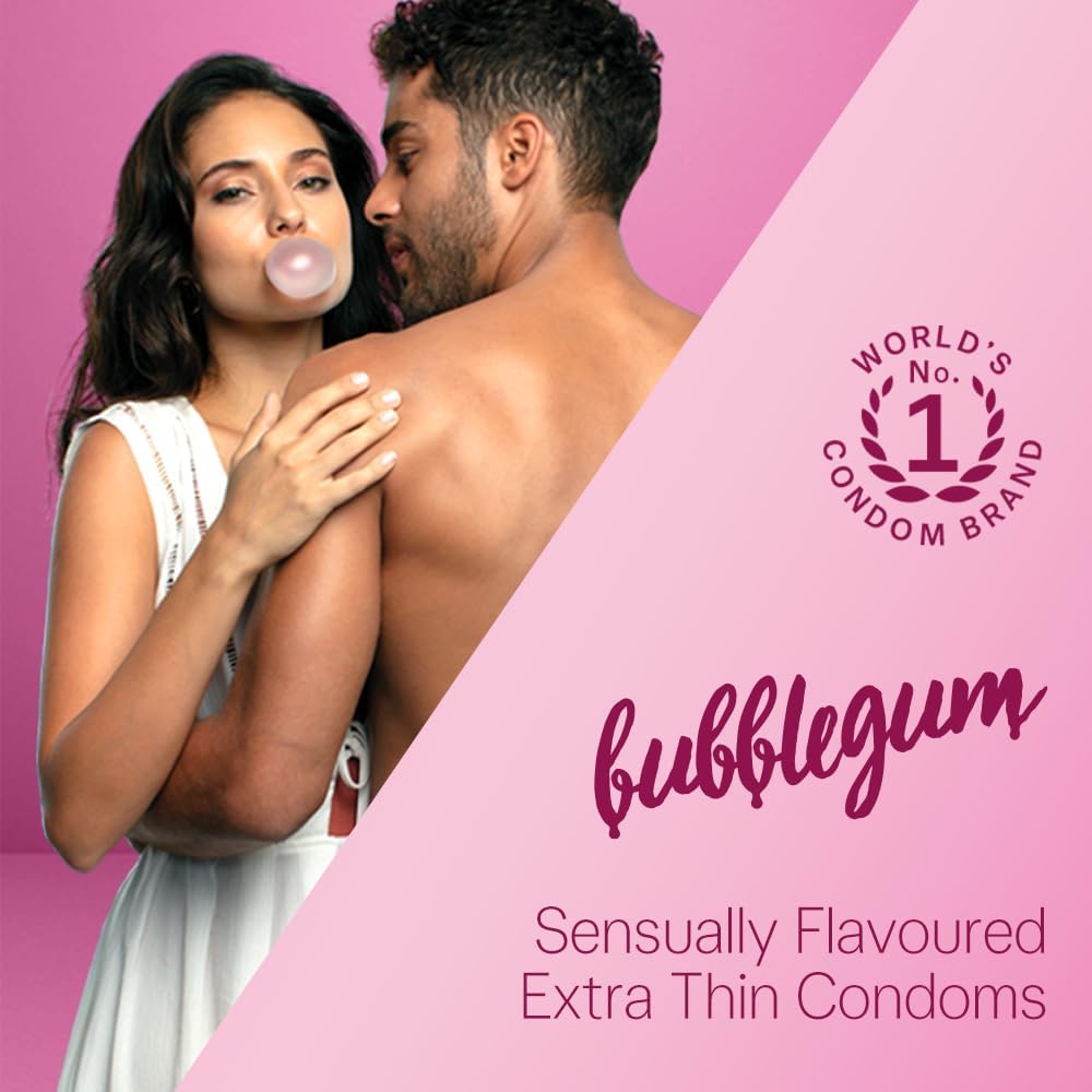 Durex Extra Thin Intense Bubblegum Flavoured Condoms for Men, Latex, 12 Count