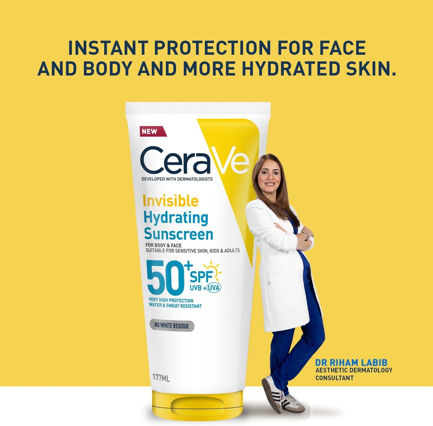 CeraVe Invisible Hydrating Sunscreen Body SPF 50+ Suitable for Adults & Kids 177ml