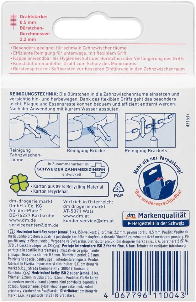 Dontodent Interdental Brush (Red, 0.5 mm, 6 Pieces)