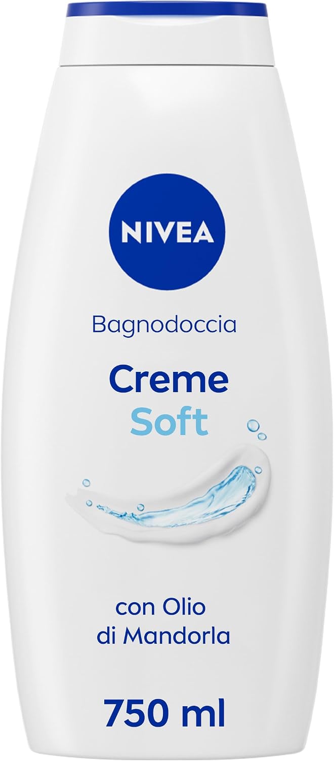 NIVEA Creme Soft Shower Gel 750 ml, Body Wash in Cleansing and Moisturising Cream, Shower Gel Enriched with Almond Oil, Vitamins C, E and Nourishing Oils with a Gentle Fragrance