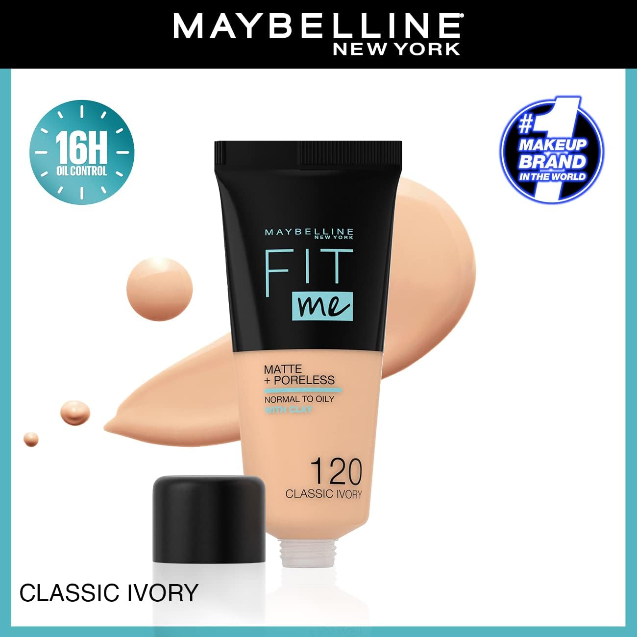 Maybelline New York Fit Me Matte + Poreless – 120 Classic Ivory