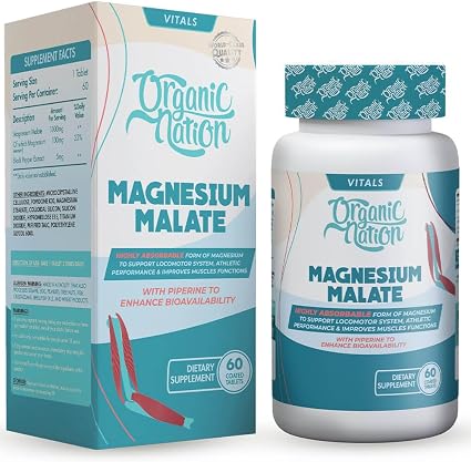 Organic Nation Magnesium Malate Dietary Supplement 60 Tablets