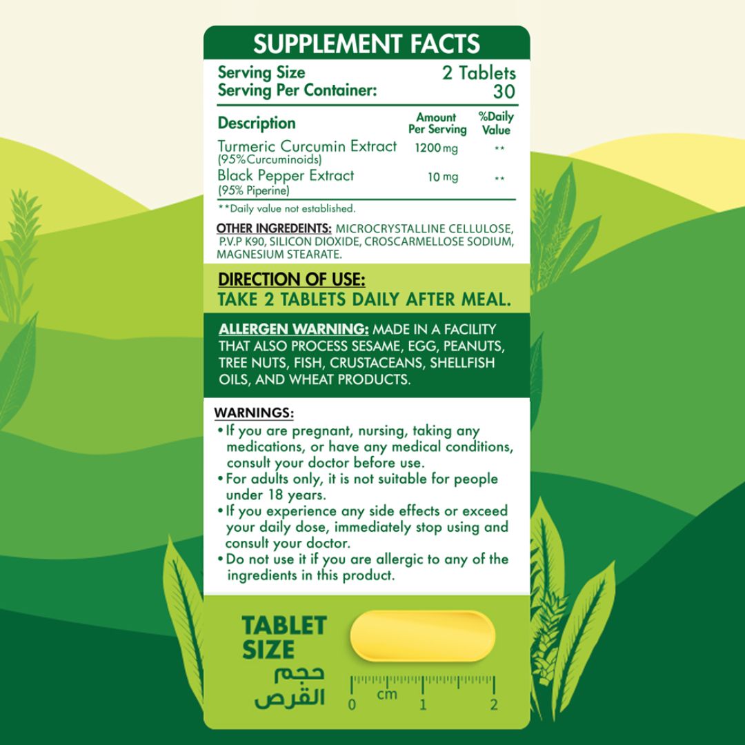 Organic Nation Turmeric Curcumin+ 1200 Mg - 30 Serv. - 60 Tablets