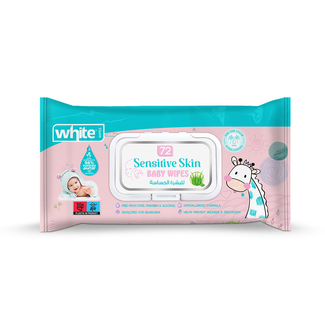 White Baby Wipes for Sensitive Skin - 72 Wipes