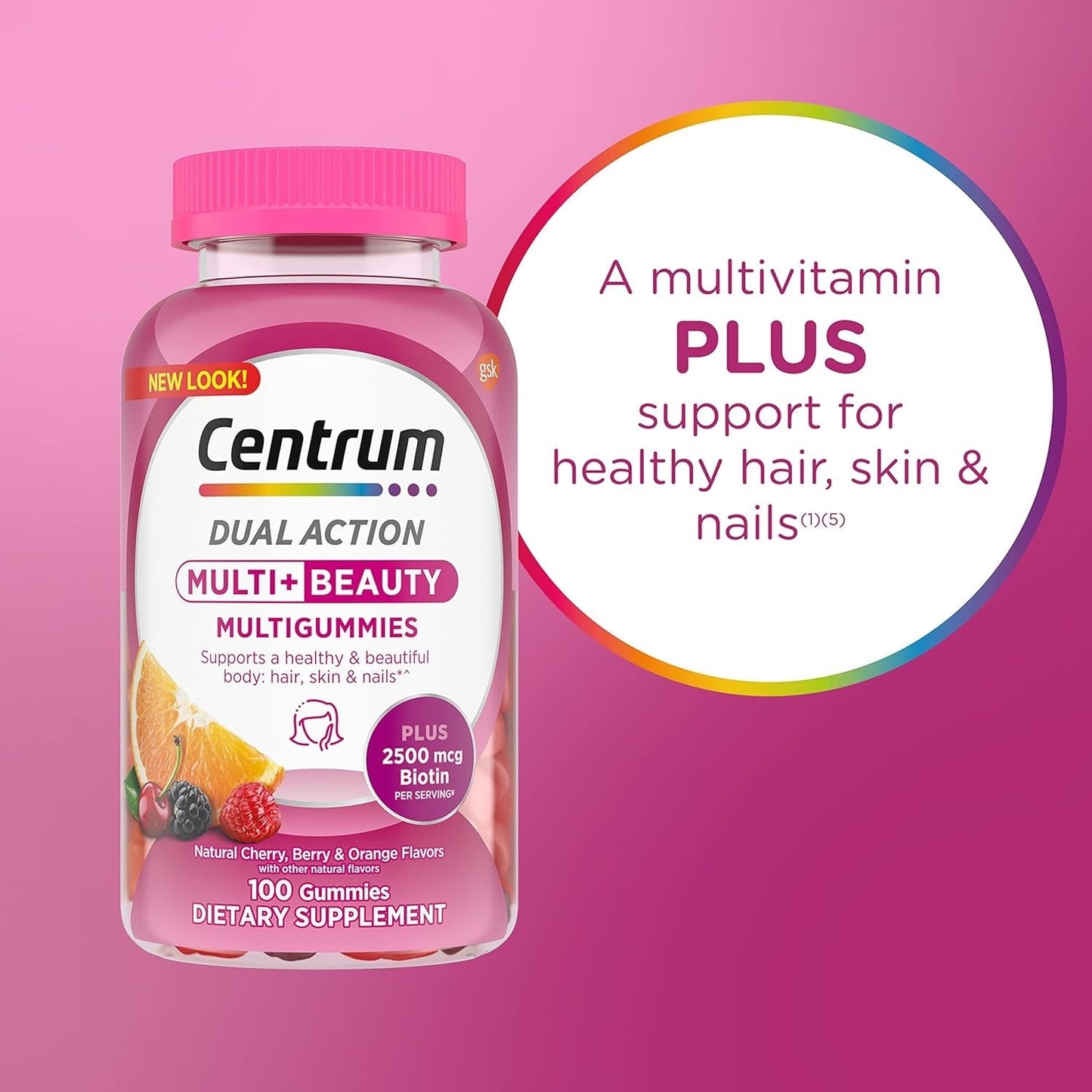 Centrum MultiGummies, Multi+Beauty Multivitamin Gummies,100 Gummies