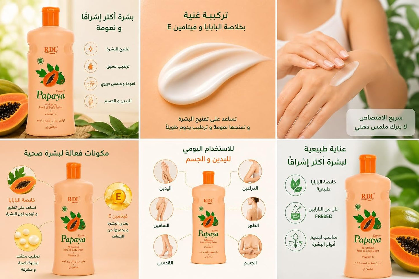 Papaya Whitening Hand & Body Lotion with Vitamin E, 200 ml