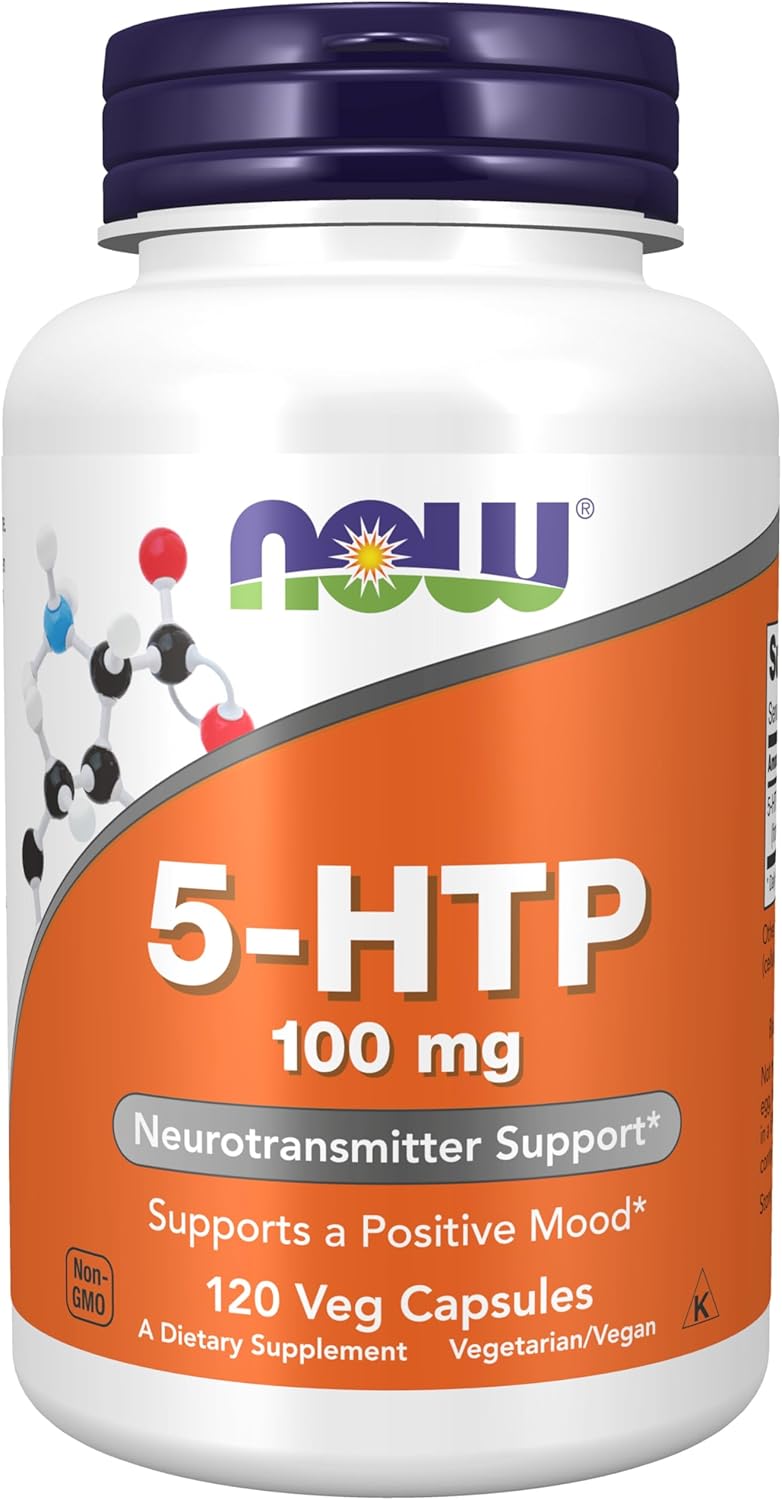 NOW Suplementos, 5-HTP (5-hidroxitriptófano) 100 mg, soporte de neurotransmisores*, 60 cápsulas vegetales