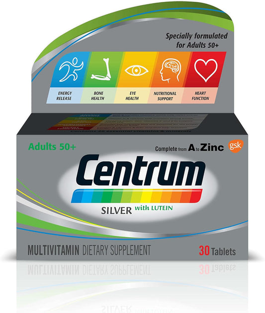 Centrum Silver with Lutein Multivitamin, Multimineral Supplements, for adults 50 + with Zinc, Vitamin B, D & Magnesium, 30 Tablets