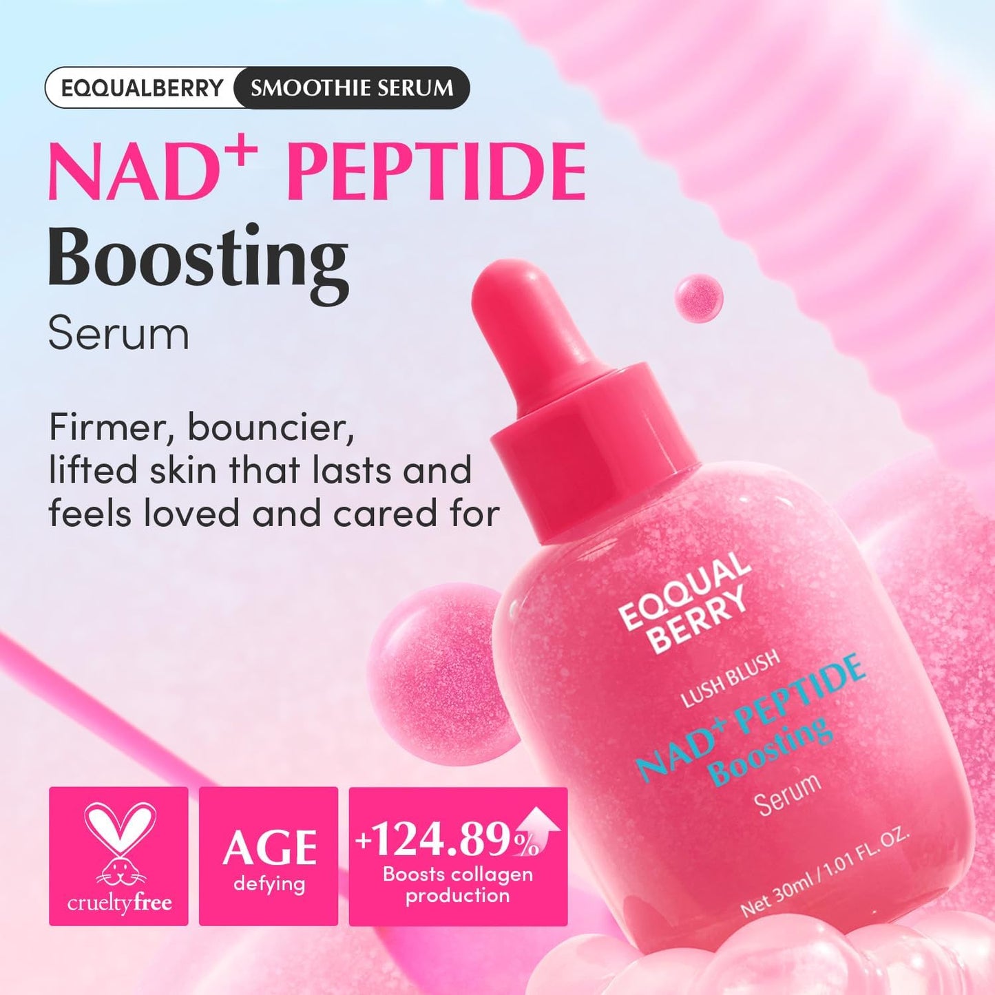 EQQUALBERRY NAD+ Peptide Boosting Smoothie Serum 30ml | Rejuvenating Facial Serum with NAD+, Peptides & Antioxidants for Firmness, Radiance & Hydration