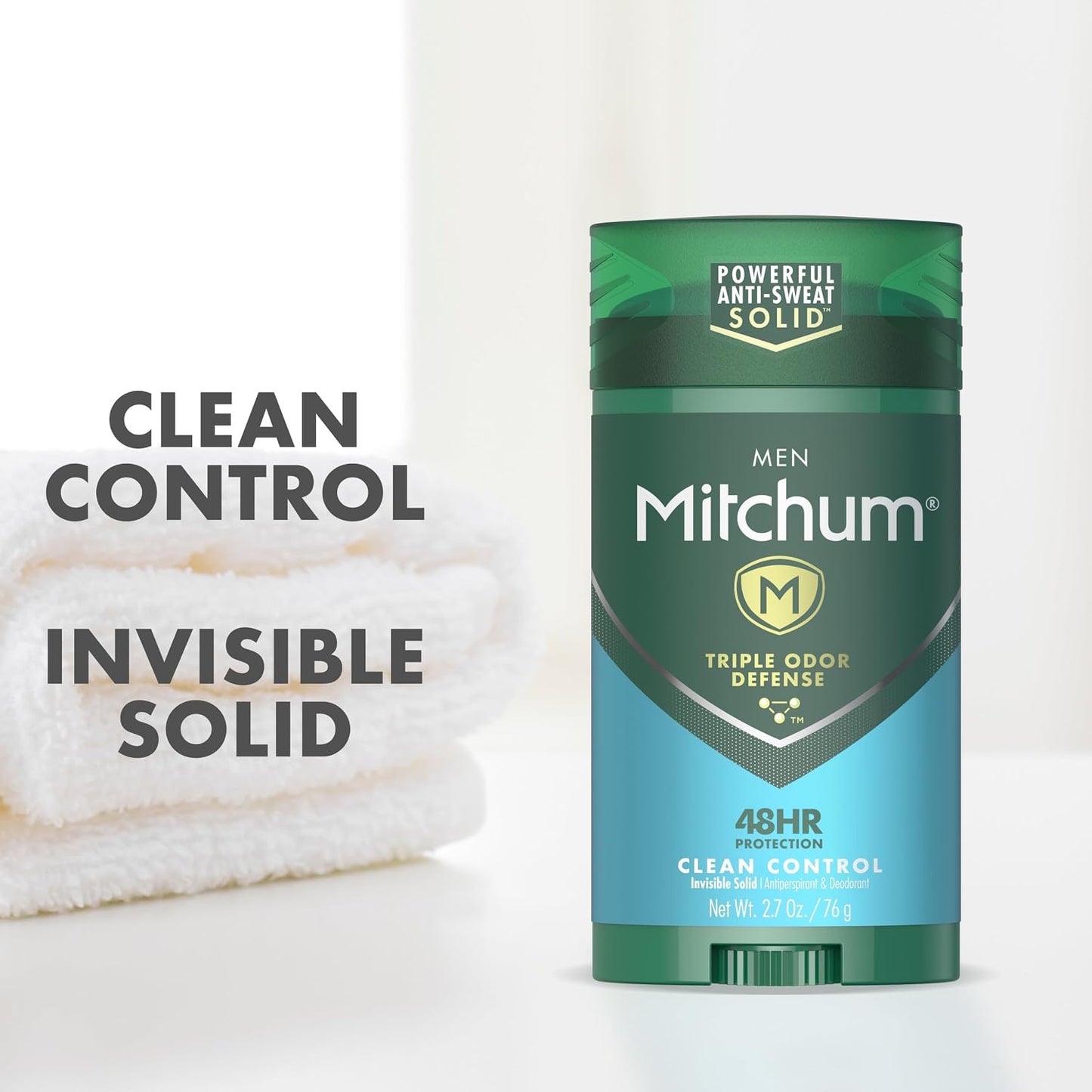 Mitchum Antiperspirant Deodorant Stick for Men, Triple Odor Defense Invisible Solid, 48 Hr Protection, Dermatologist Tested, Clean Control, 2.7 oz