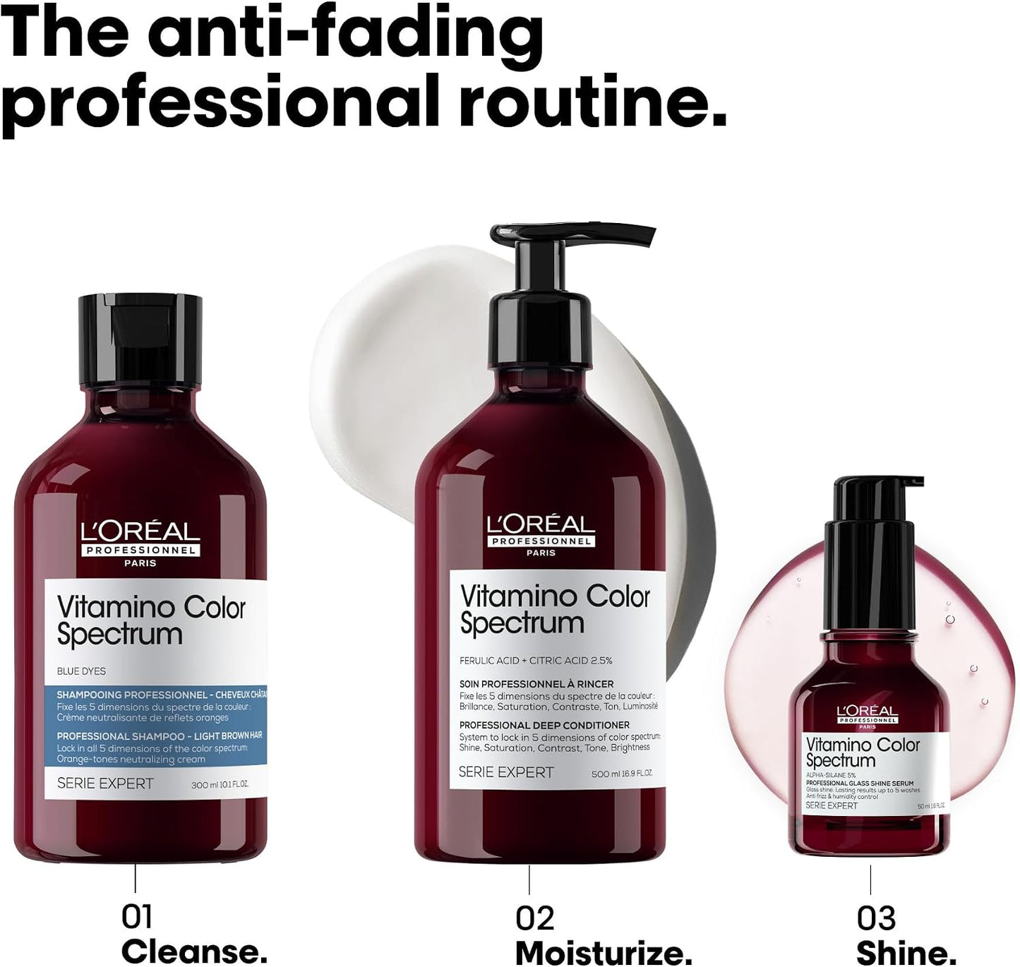 L'Oréal Professionnel Vitamino Color Spectrum Blue Tinted Shampoo 300ml, For Light Brown Coloured Hair, With Ferulic Acid + Citric Acid, Neutralise Undesired Orange Undertones