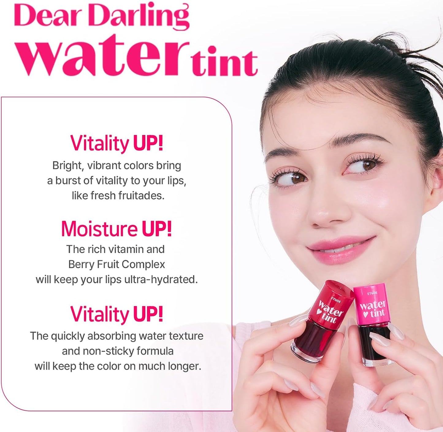 Etude House Dear Darling Water Tint Strawberry Ade (21AD) Bright Vivid Color Lip Tint with Moisturizing Pomegranate & Grapefruit Extract
