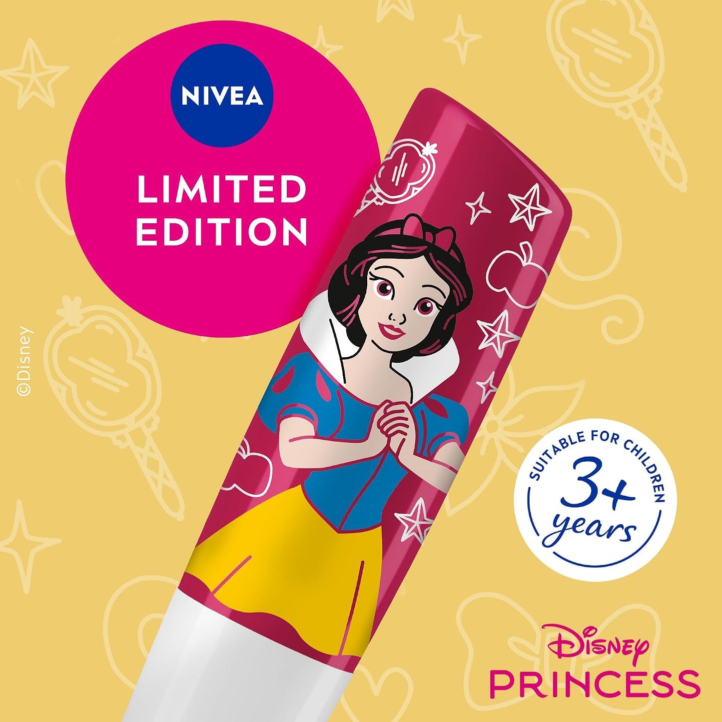 Labello Disney Princess Snow White Lip Balm for Kids, Candy Apple Dream Flavor, 24H Moisture, Caring, up to 100% Natural Origin Ingredients, for 3+ Year Kids, Vegan, 4.8g