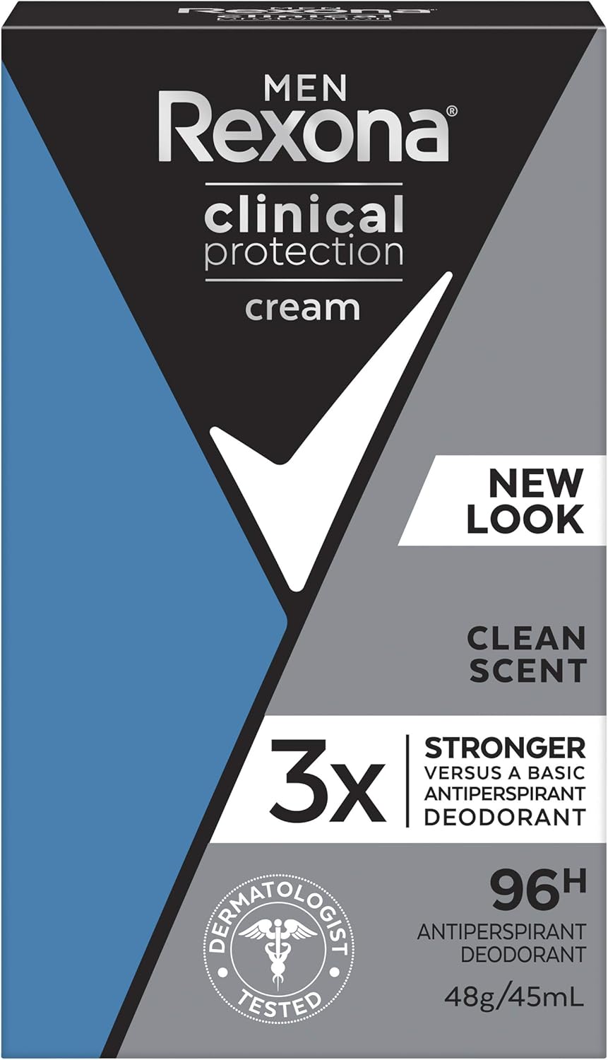 Rexona Men Clinical Antiperspirant Cream Stick Deodorant Clean Scent, 45ml, 96 Hour Protection