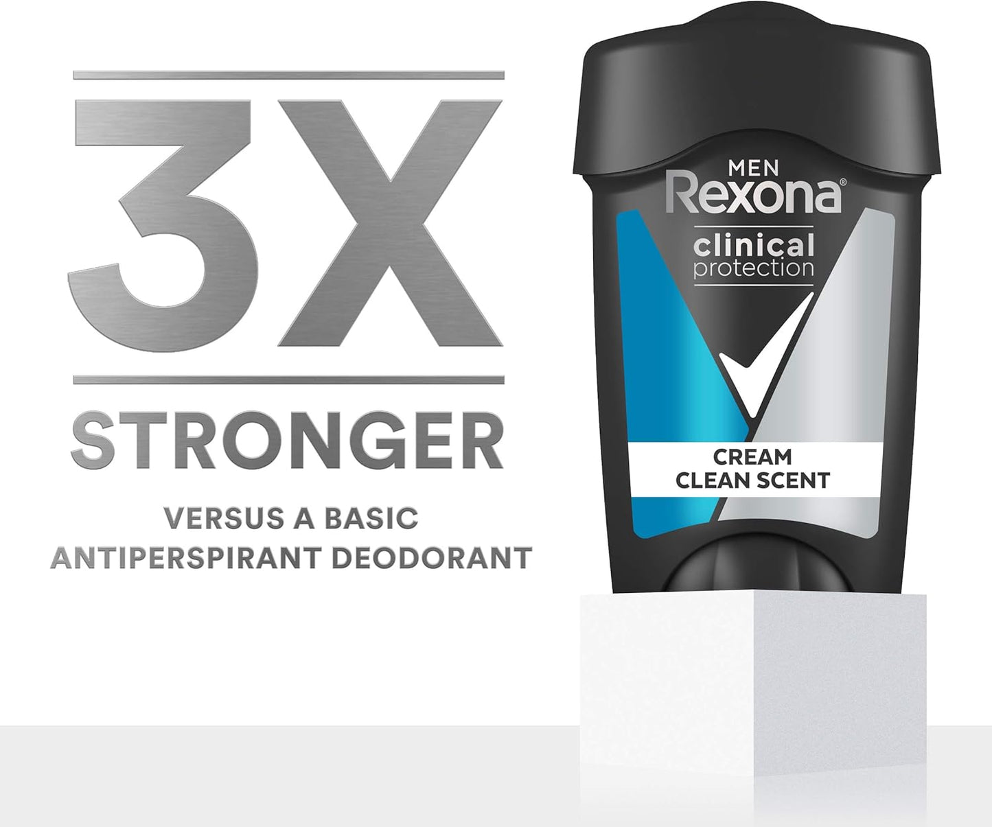 Rexona Men Clinical Antiperspirant Cream Stick Deodorant Clean Scent, 45ml, 96 Hour Protection