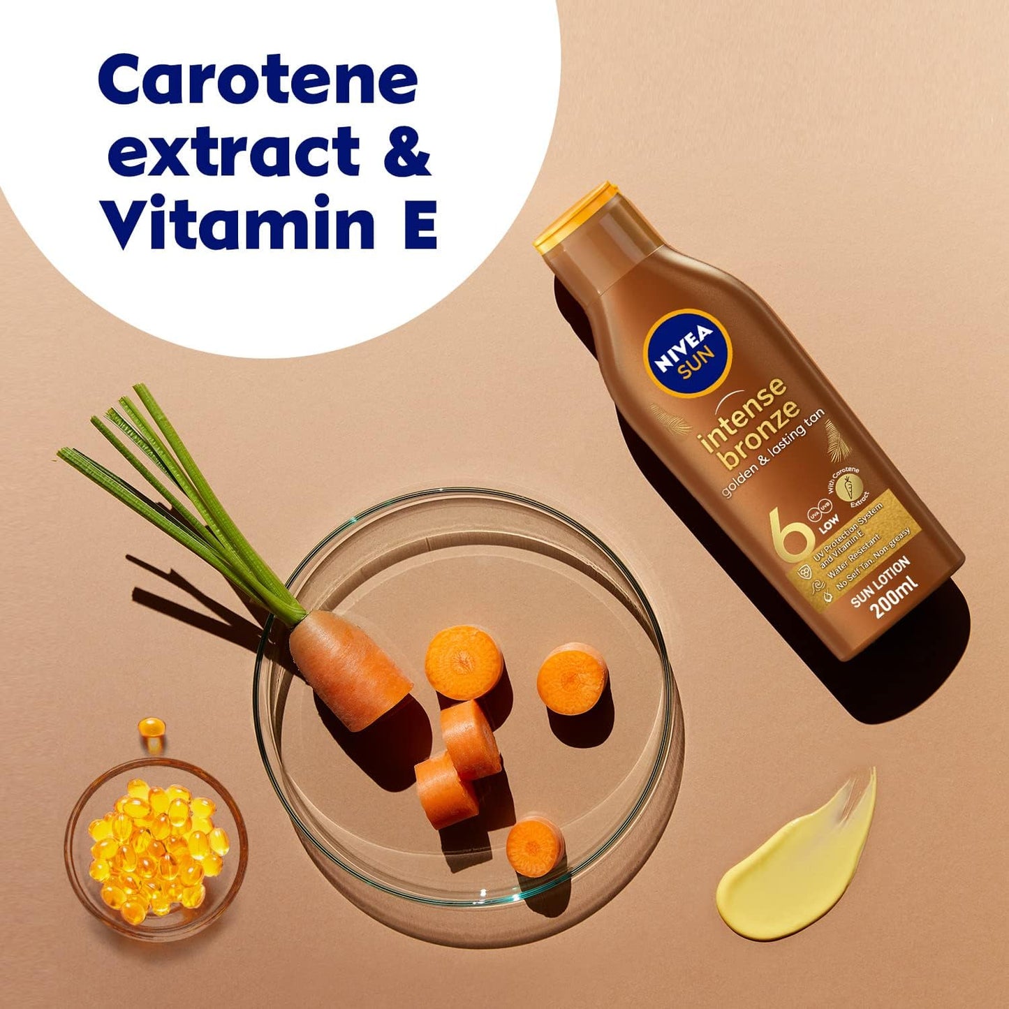 NIVEA SUN Tanning Lotion, Carotene, Vitamine E, SPF 6, 200ml