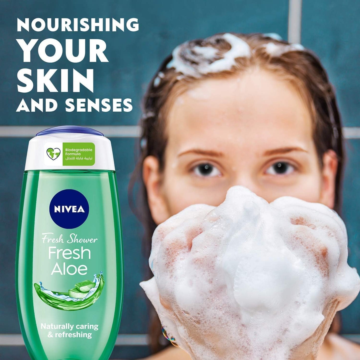 NIVEA Shower Gel Body Wash, Fresh Aloe Natural Aloe Vera Fresh Scent, 250ml