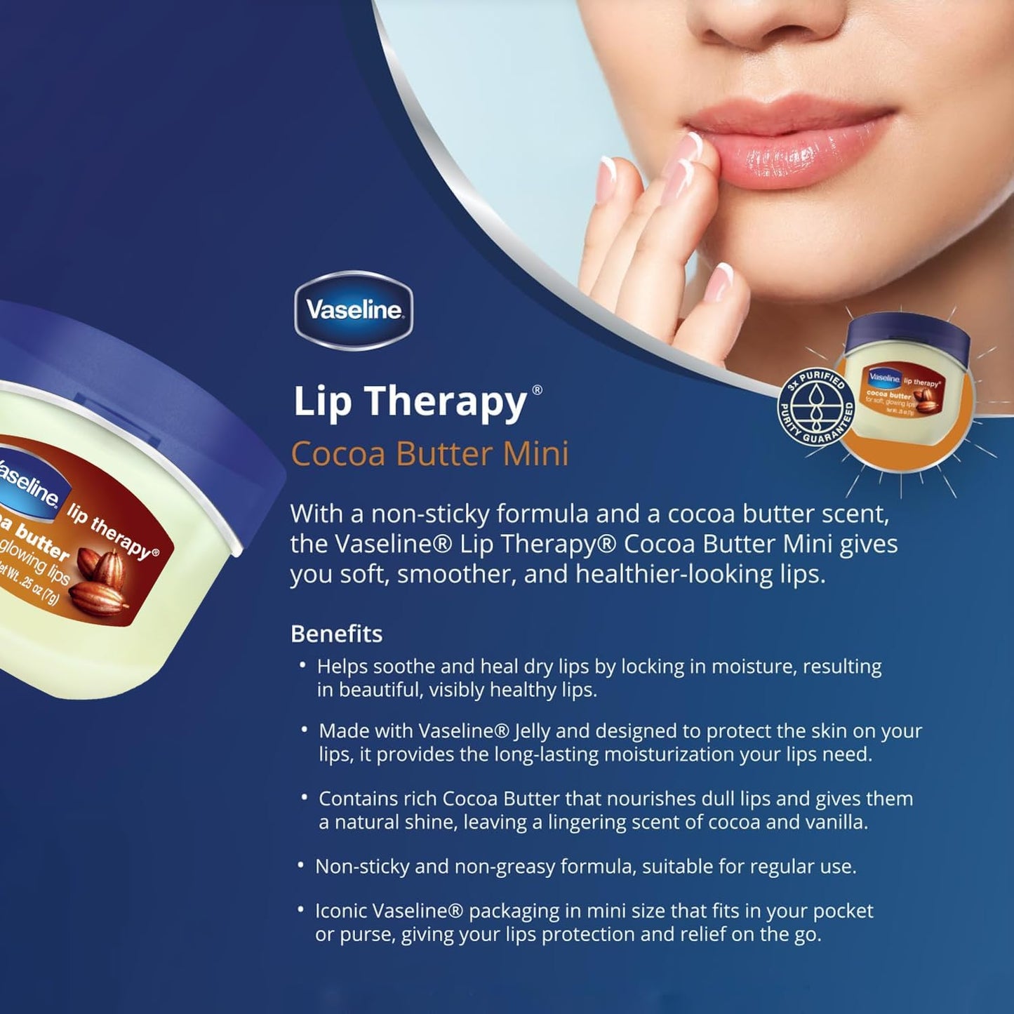 Vaseline Lip Therapy Cocoa Butter For Women, 7 Gm