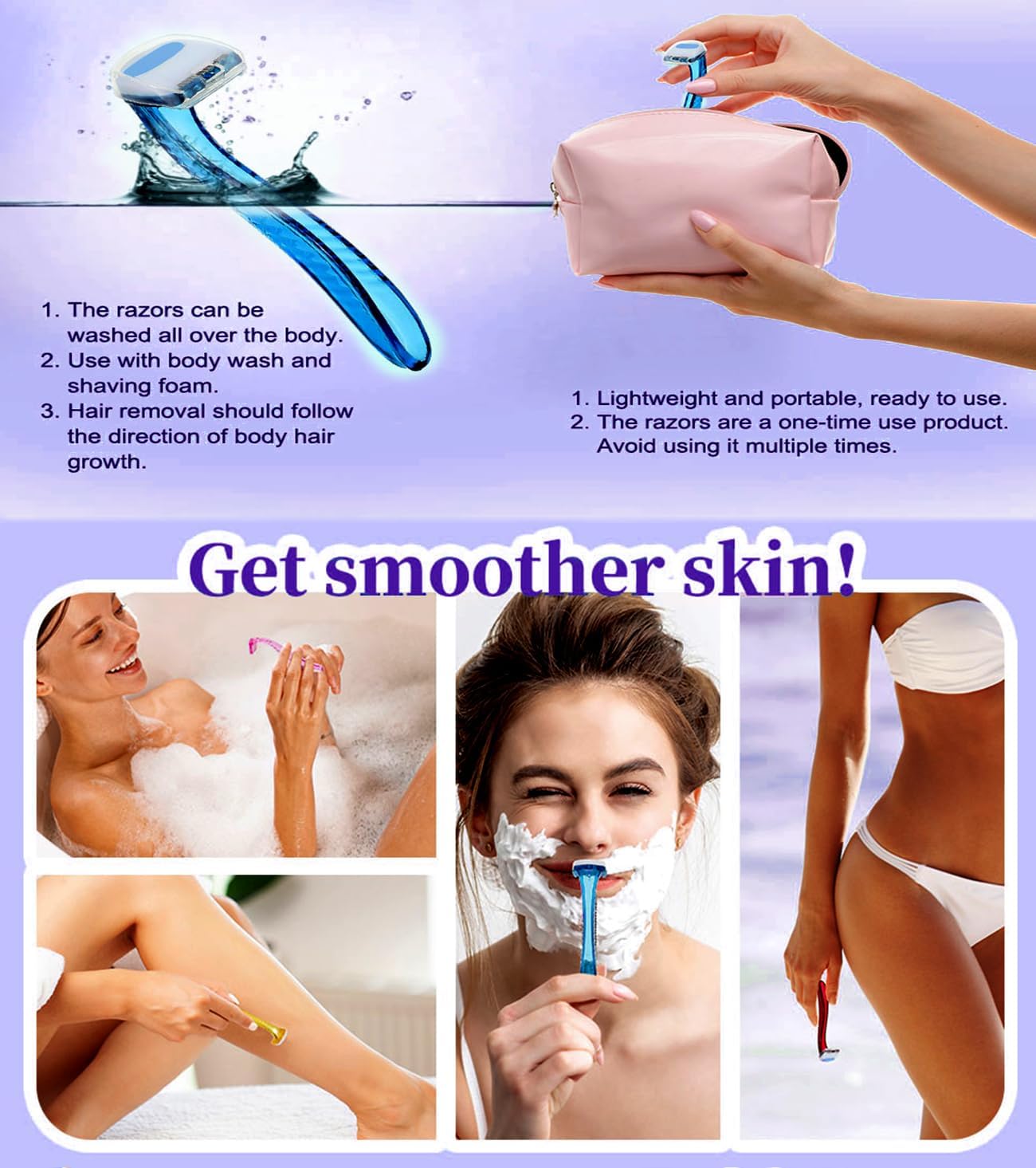 Alice - Razor, For Bikini Line & Body Grooming, Set Of 3 PCS, Aloe & Vitamin E Infused Blades For No Irritation, Made Especially For Women