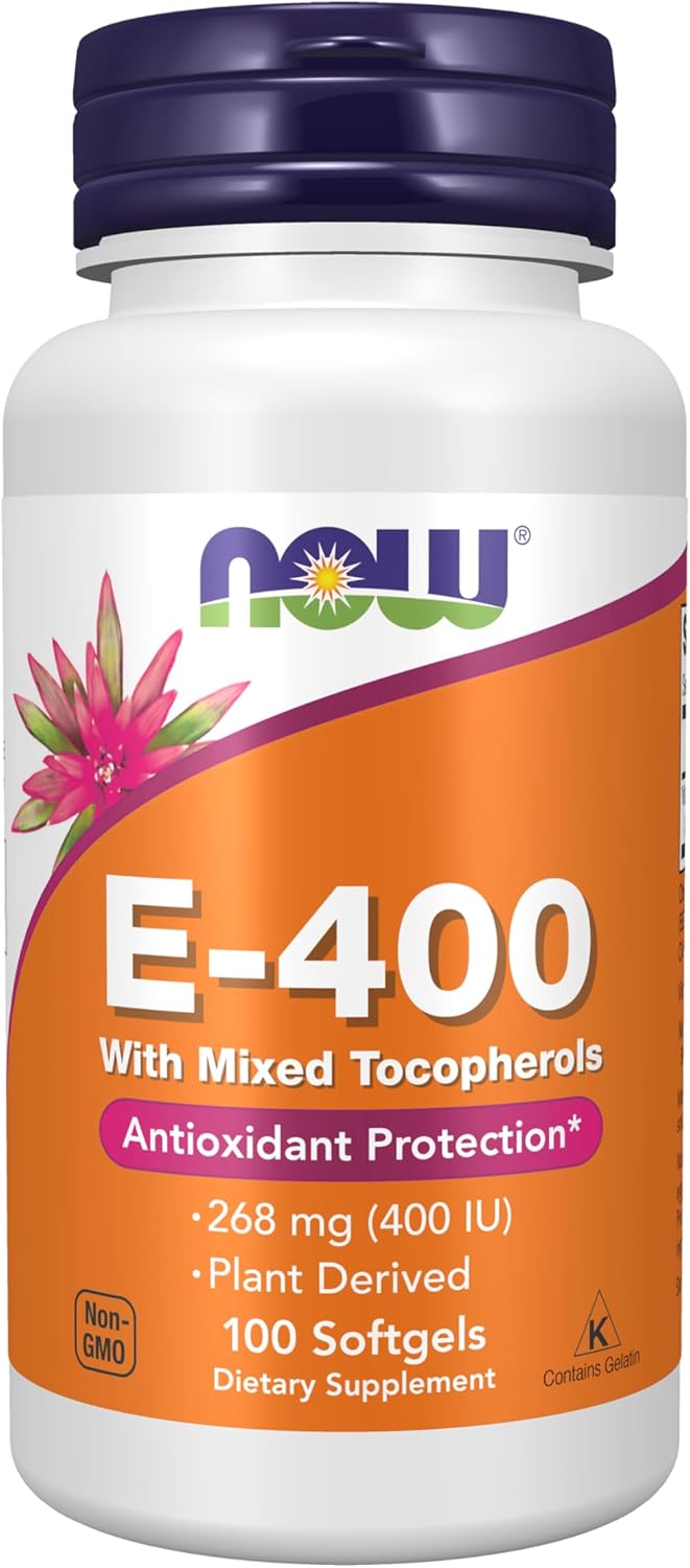 NOW Suplementos, Vitamina E-400 UI Tocoferoles Mixtos, Protección Antioxidante*, 100 Cápsulas Blandas