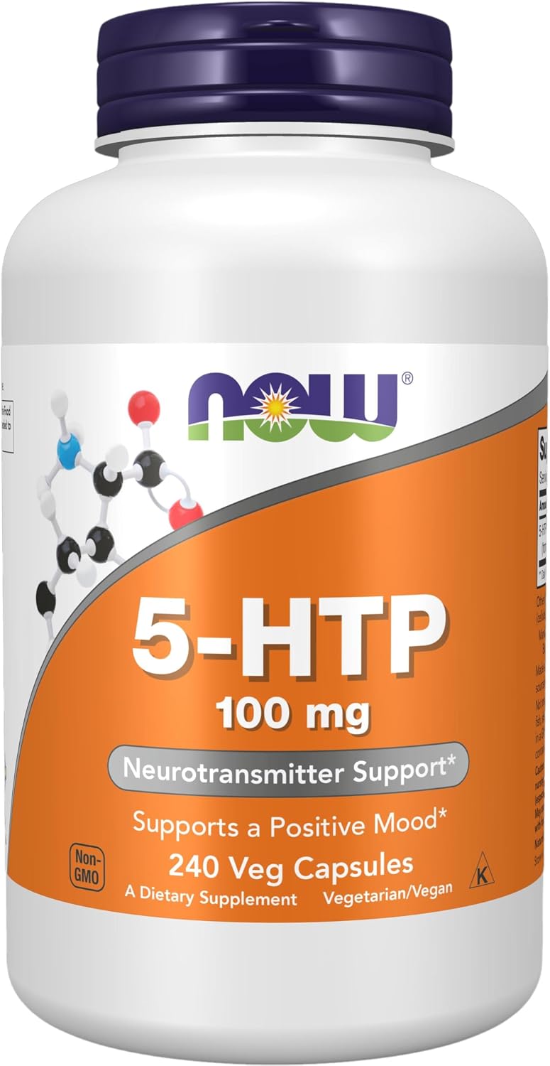 NOW Suplementos, 5-HTP (5-hidroxitriptófano) 100 mg, soporte de neurotransmisores*, 60 cápsulas vegetales