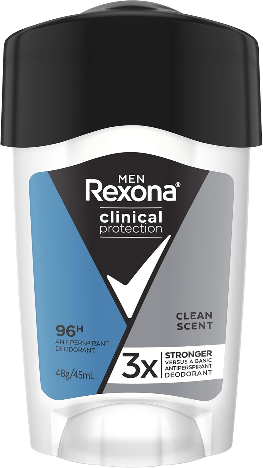 Rexona Men Clinical Antiperspirant Cream Stick Deodorant Clean Scent, 45ml, 96 Hour Protection